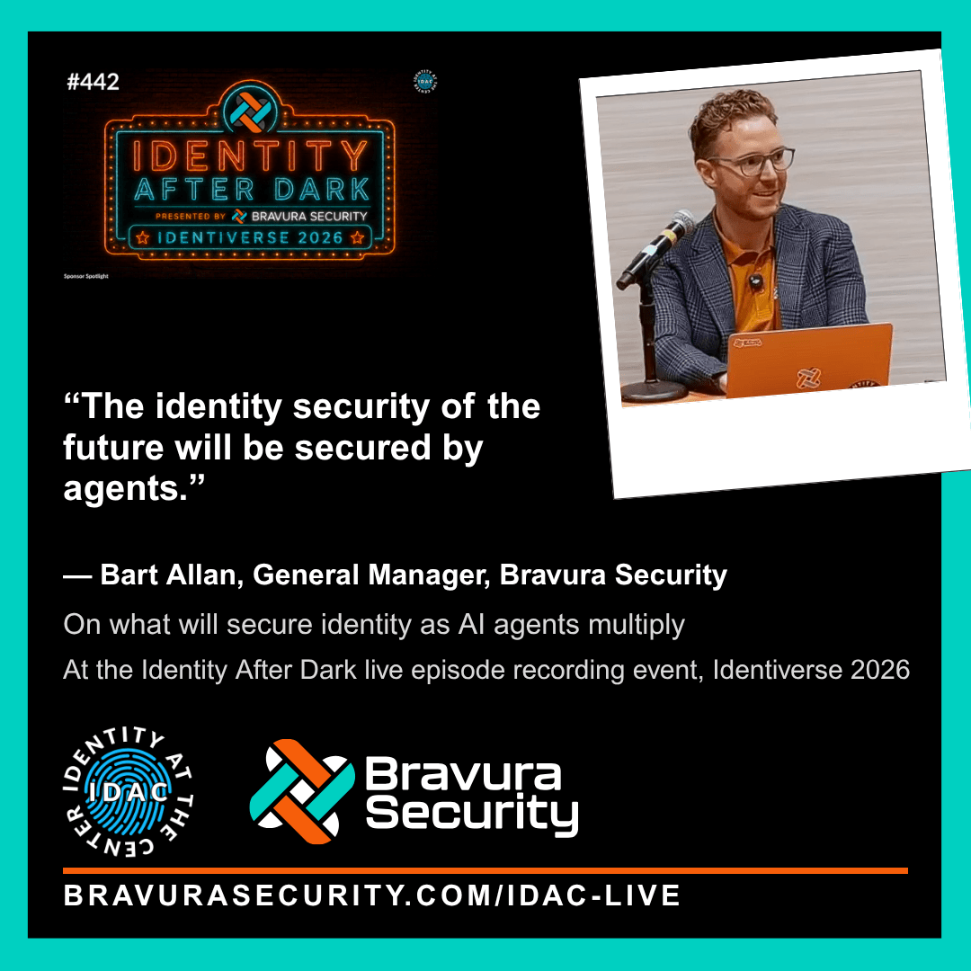 OneBravura's tweet photo. "The identity security of the future will be secured by agents."
Bart Allan on where identity security is headed. Agents, not humans, doing more of the securing. @IDACPodcastt #442.
https://t.co/T5R42WE9pG
#IDACPodcast #Identiverse #AgenticAI #IdentitySecurity https://t.co/qWbCRK24bo
