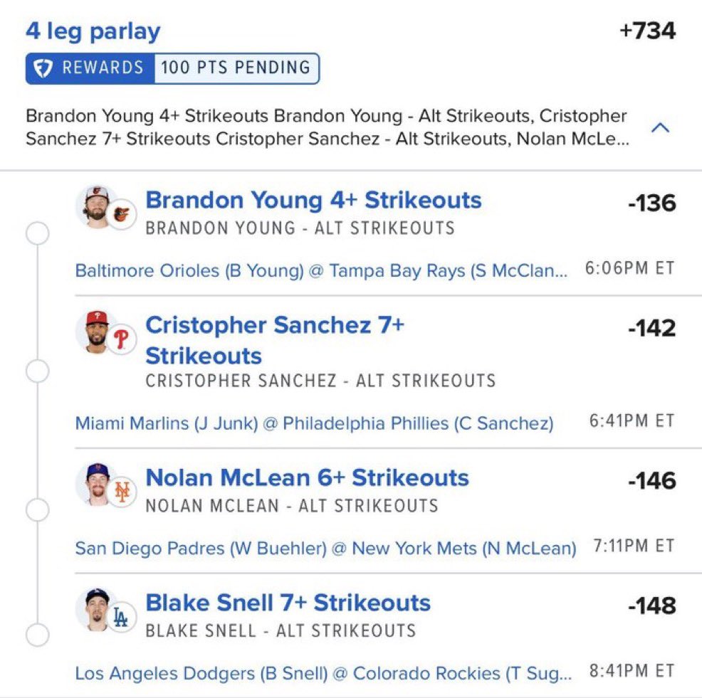 ParlayQueen25's tweet photo. Strikeout Parlay +734 🎯

MOW ‘EM DOWN 🚜

#NBA 🏀 | #WNBA | #CBB 🏀 |  #PrizePicks 🔐 | #PROPS | #POTD 📋 | #Picks | #MLB ⚾ | #Gambling𝕏 | #Parlay @Playbook
#Sportsbetting #NFL   
#DraftKings ��������� #Fanduel https://t.co/gsp2ARtZNz