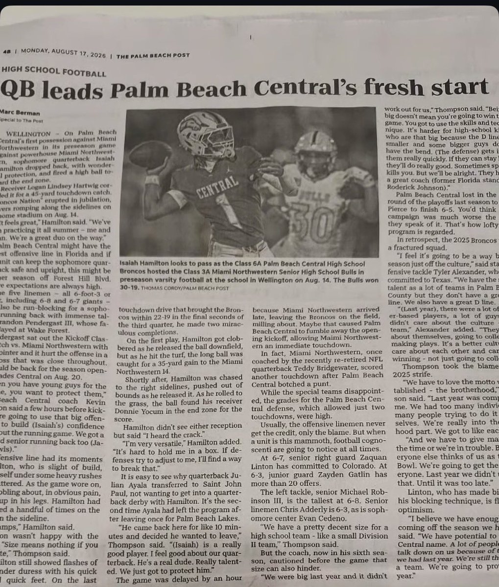 isaiah1hamilton's tweet photo. blessed to be on an @pbpost article !!@frankdiaz_qb @coachjeff26 @EraPrep @JerryRecruiting @Coach_BDeanda https://t.co/FPje7H1iKf