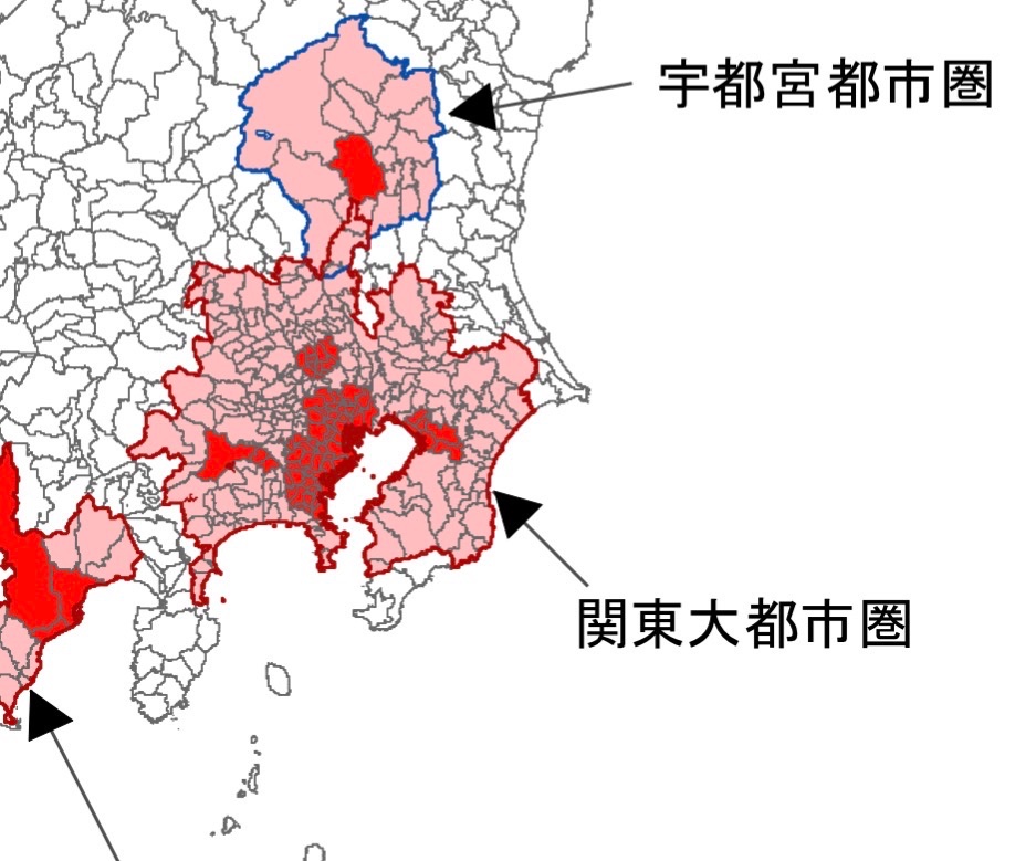 kyunkyunJC12's tweet photo. @e258z 首都圏整備法という法律上では北関東三県＋山梨県が含まれていますが、実態には合っていません。
実際、多くの調査でも含まれていません。
また、宇都宮、前橋(高崎)、甲府ともに独自の都市圏(都市雇用圏)を形成しています。
(総務省の調査でも首都圏は一都三県＋山梨県、静岡県、茨城県の一部)↓ https://t.co/jbzXpcETk4