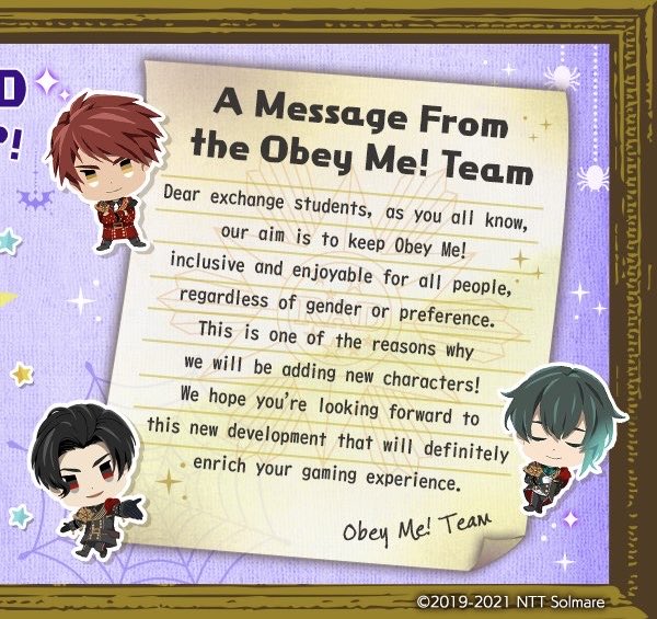 arriirinn's tweet photo. Obey me strives to be inclusive for all of its players. Before launch, obey me decided to pivot and market their game as a gender neutral inclusive game. Since then MC has always been gender neutral. MC was never explicitly a female and the GN MC was entirely the devs idea. https://t.co/a0eDI6Iq83