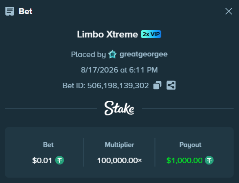 degen_lab's tweet photo. Limbo Xtreme just dropped and someone’s already hit 100,000x 

👇 Limbo Xtreme just turned
▫️$0.01 → $1,000

RT + drop your @Stake username 👇 https://t.co/kQsOsFr3JQ