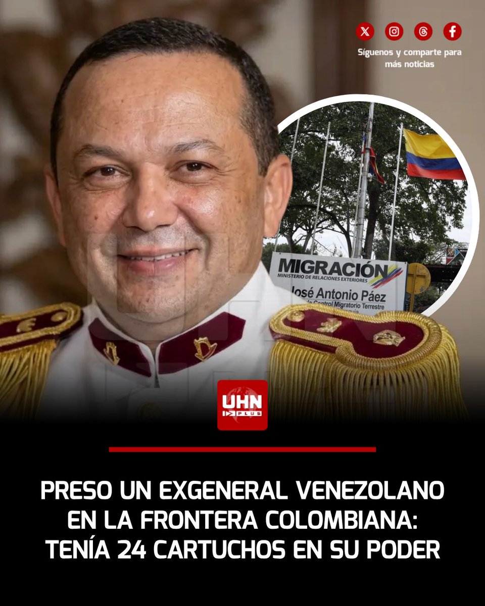 UHN_Plus's tweet photo. 🇨🇴🇻🇪‼️ | Un exgeneral pensionado de la Guardia Nacional Bolivariana (GNB), identificado como Sixto José Morales Núñez, fue capturado por las autoridades colombianas en Arauca mientras se movilizaba en un taxi hacia el Puente Internacional José Antonio Páez. Según reportó Caracol Radio, al exmilitar venezolano le incautaron 24 cartuchos calibre 9 milímetros y un proveedor, por lo que quedó a disposición de la justicia para responder por el porte ilegal del material bélico.