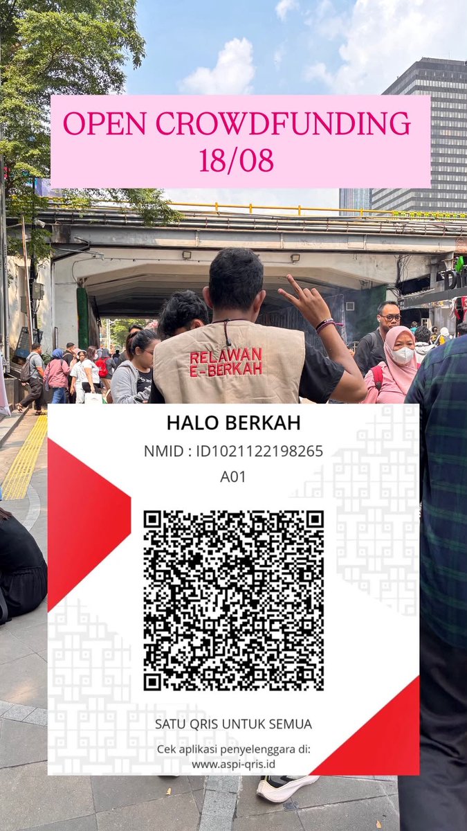 munvess's tweet photo. ✨Help re tweet✨

Halo sobat, hari ini E-Berkah turun untuk menyediakan logistik. Untuk yang tidak bisa turun boleh menitipkan ke kami melalui QRIS di bawah. Tidak perlu konfirmasi karena QRIS ini khusus ak si kemanusiaan. 

Berikut dokumentasi aksi Juni - Juli 2026. 

ALSO VOLUNTEER NEEDED, bisa ke IG : eberkahcomyu 

Terima kasih 🤍