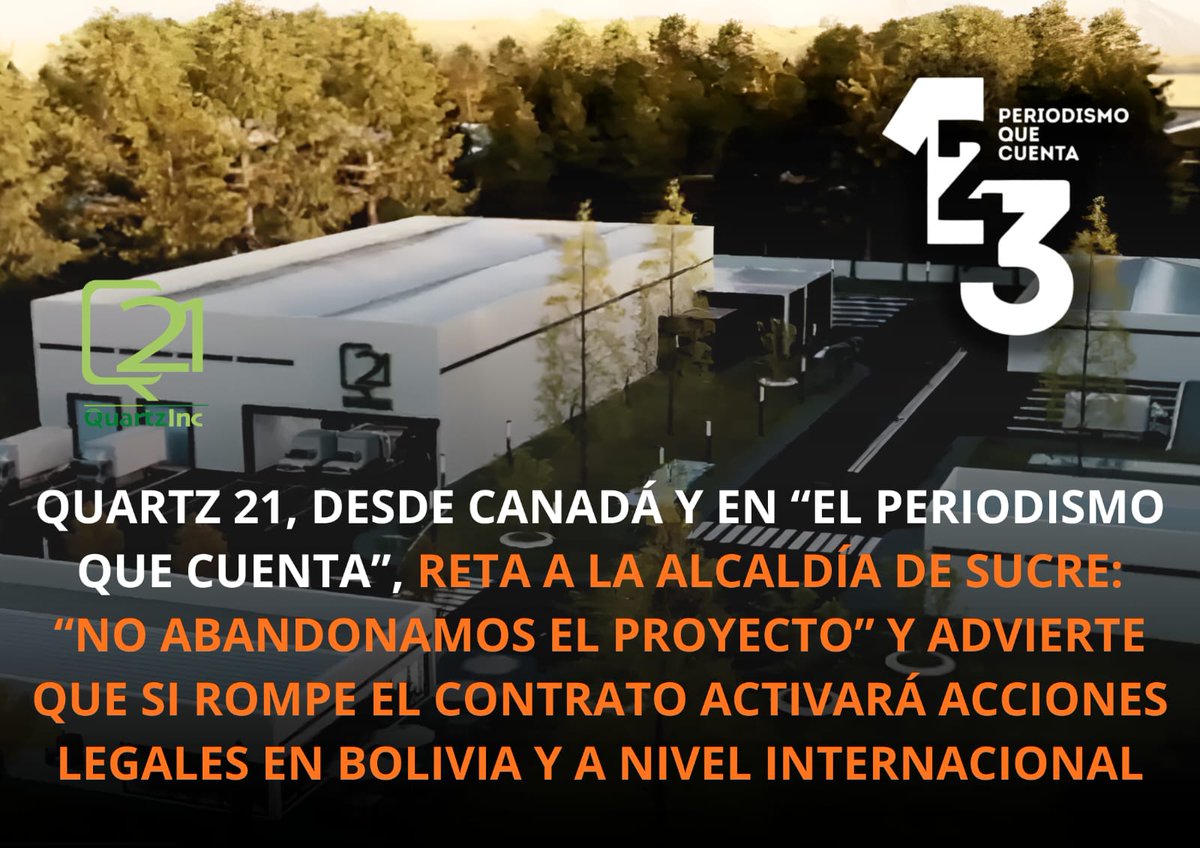 IvanSucre's tweet photo. La Alcaldía de #Sucre se ganó un pleito internacional por acusar a la empresa canadiense #Quartz21 de ser una empresa "fantasma" y abandonar el proyecto de basura
ENTREVISTA COMPLETA YOUTUBE  https://t.co/njopYiuQC4 https://t.co/pRzOC6fThs