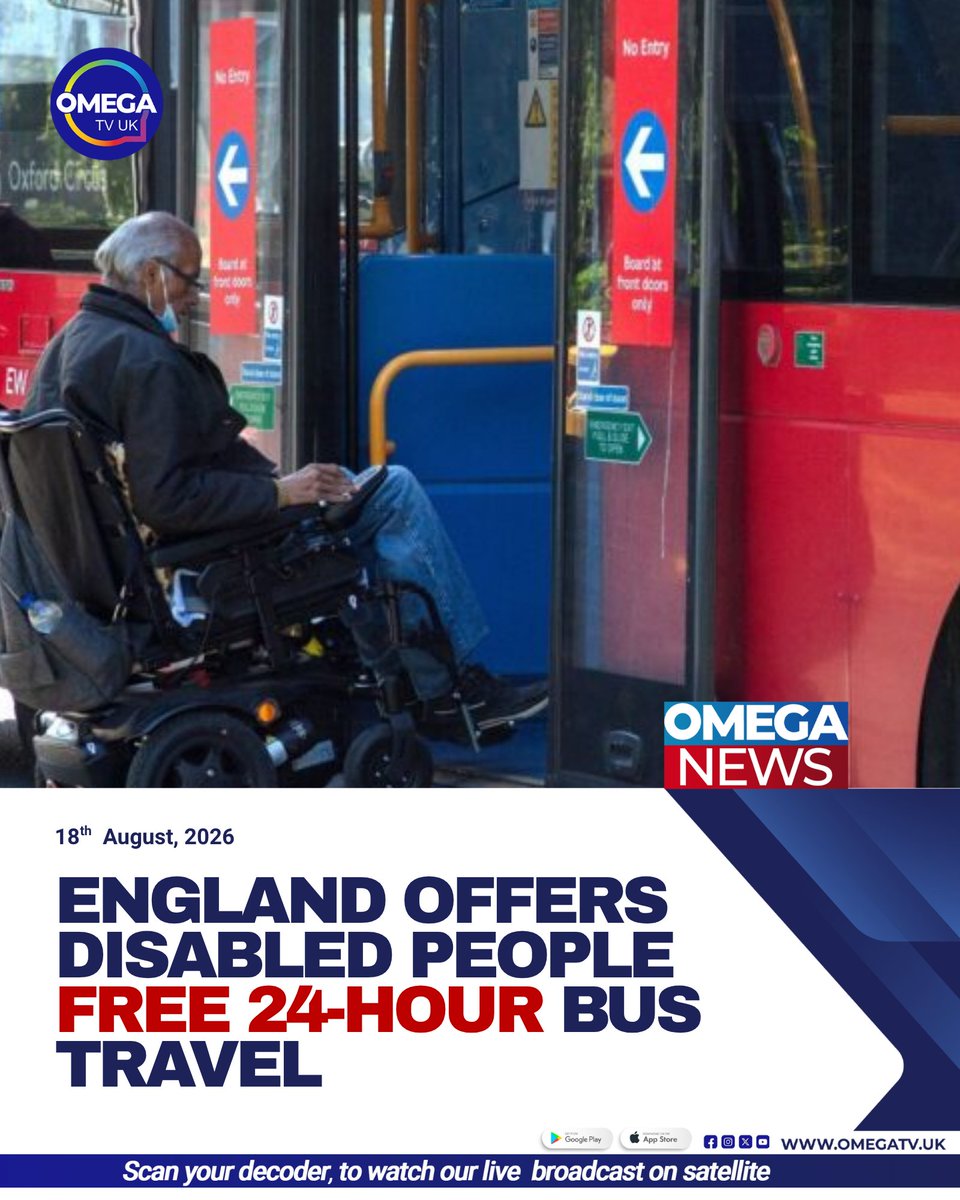 OmegaTVUK's tweet photo. Disabled people in England will be able to use their bus passes for free at any time of day from 1 April, in a £60m scheme expected to benefit around one million people. #UKNews #DisabilityRights #OmegaTVUK https://t.co/VDBVmAxaV6