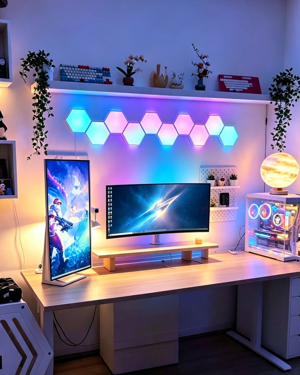 MeRGBW's tweet photo. POV: Hexagon lights in your setup? Sick. 🧩💡
#HexagonLights #GamingSetup #RoomUpgrade #DeskGoals #RGBVibes #TechDecor #fyp #viral #MeRGBW #MeRGBWLife https://t.co/irRDEVAaof
