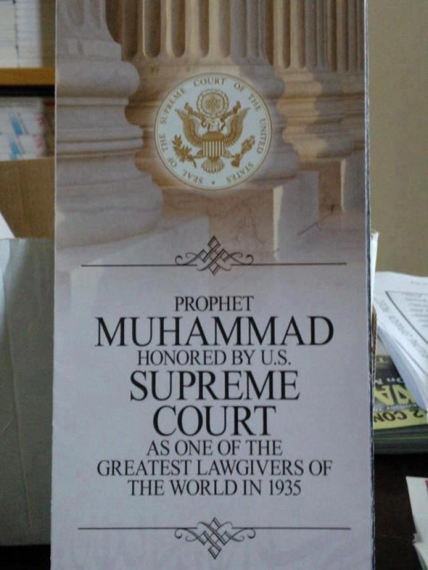 nlbs_'s tweet photo. Sorry to piss on your bonfire, but Muslims were in North America centuries before 1776, and Muhammad is literally depicted inside the U.S. Supreme Court among history’s great lawgivers in 1935.

The Constitution protects religious freedom and bans religious tests..so this Islamification is incompatible with America shit is culture-war bullshit, not constitutional law.