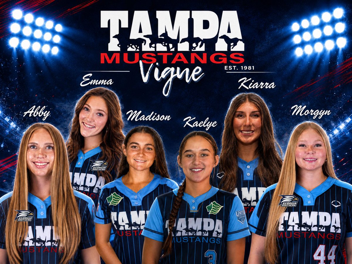 MustangsVigue's tweet photo. Tampa Mustangs Vigue is excited to introduce our newest members of the Family!  Help us welcome...
#2 Emma Bell - SS/3B
#14 Abby Latulippe - 1B
#44 Morgyn Welch - LHP
#3 - Kaelye Rouw - C/U
#34 - Madi Bergeron - 2B/3B 
#65 - Kiarra Evans - C
Roster complete, Bring on the Fall! https://t.co/1cLOoHvipT