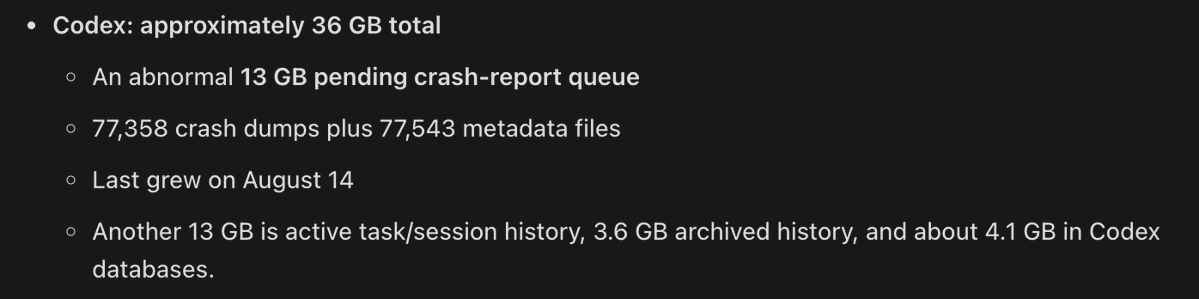 yerzhansa's tweet photo. @thsottiaux Better storage management in codex https://t.co/DZmz02ag1K