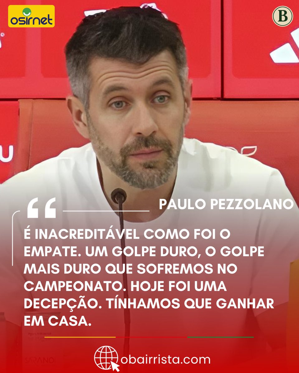 O_Bairrista's tweet photo. Pezzolano sentiu o golpe!

O técnico do Inter foi franco na coletiva após o jogo contra o Remo para falar da decepção com o gol sofrido no último lance. 

Paulo Pezzolano disse que o gol sofrido foi um “golpe duro, o golpe mais duro sofrido no campeonato até aqui”. https://t.co/kDgQ8GGByl