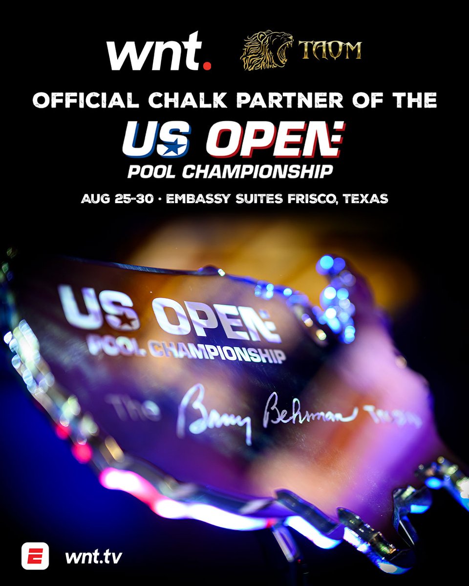 MatchroomPool's tweet photo. 🤝 TAOM x US OPEN

We’re delighted to welcome TAOM as the Official Chalk Sponsor of the 49th US Open Pool Championship! 🤩

The world’s best descend on the Embassy Suites, Frisco, Texas from August 25-30, with nineball’s most prestigious major open on the line 🏆

📺 Live on ESPN and WNT tv

#WNT | #USOpenPool 🇺🇸