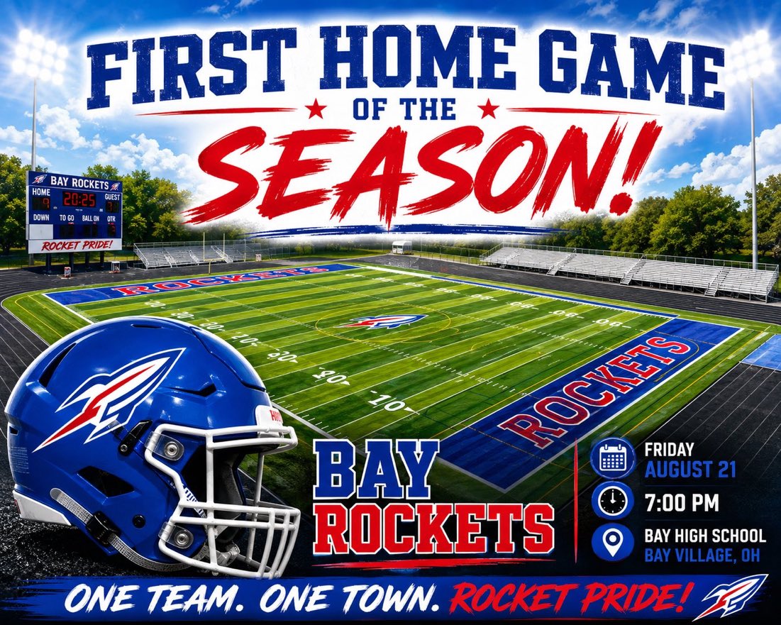 bayhsfootball's tweet photo. FRIDAY NIGHT LIGHTS ARE BACK IN BAY!🏈🔥
The Bay Rockets host the Ashland
Arrows this Friday at 7:00 PM at Bay High School Memorial Stadium. Pack the stands early for the first home game of the season! 🚀#FridayNightLights #BayRockets https://t.co/IfEyu8lUxJ