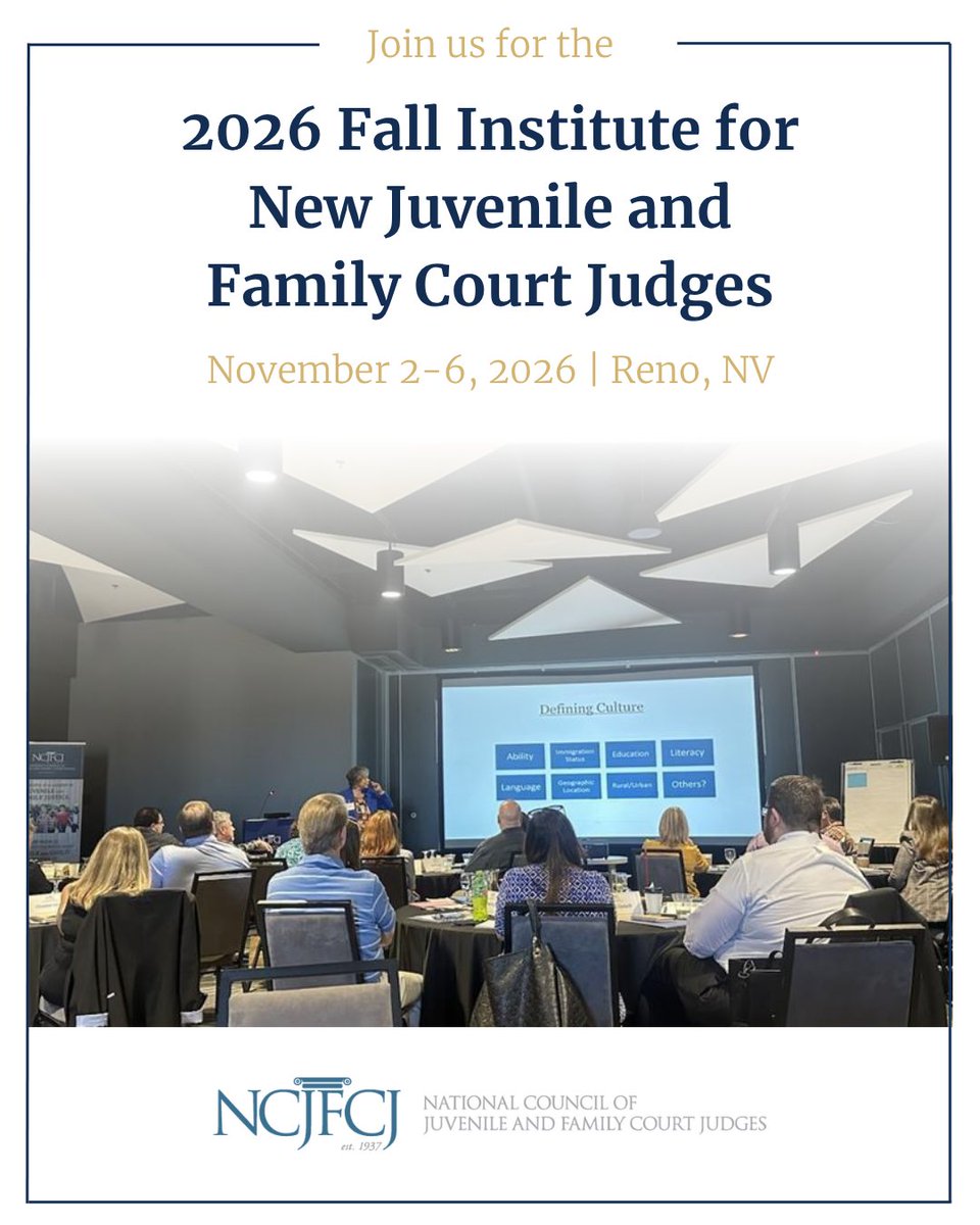 NCJFCJ's tweet photo. New to the juvenile or family court bench? Your journey starts here! The Institute for New Juvenile and Family Court Judges offers essential education and practical tools to help you build a foundation for success!

Don't miss your opportunity!
🔗: https://t.co/L3h5D0beGG https://t.co/c9HTgJxlHp
