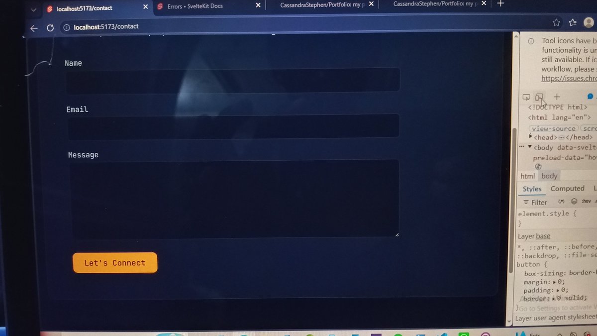 Belle_Builds's tweet photo. Believe me, two weeks ago, sveltekit was a strange word to me 😅.

But today, I shipped my "portfolio site", built, designed and deployed by me.

First project done but we're not yet dusted 😂.

Onto the next! 

(Link in comments) https://t.co/wTuUFkHTId