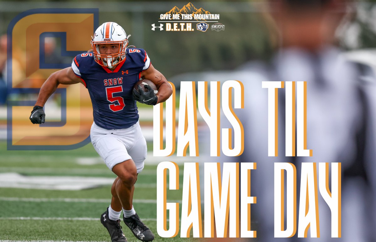 SnowCollegeFB's tweet photo. 5 Days Til Game Day!
#DETH #GIVEMETHISMOUNTAIN https://t.co/tlWY9ODtyj