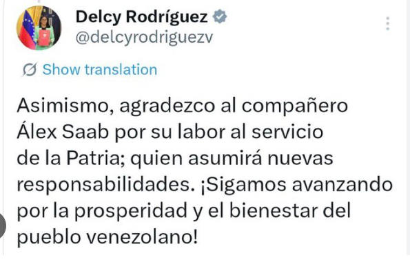 ArmandoInfo's tweet photo. Delcy Rodríguez agradeció a Alex Saab su labor mediante un mensaje publicado en X en el que también le prometió futuras designaciones. Sin embargo, 4 meses después lo deportó a Estados Unidos 
📌https://t.co/j4GFcdoIcC https://t.co/CzMpoZXPAS