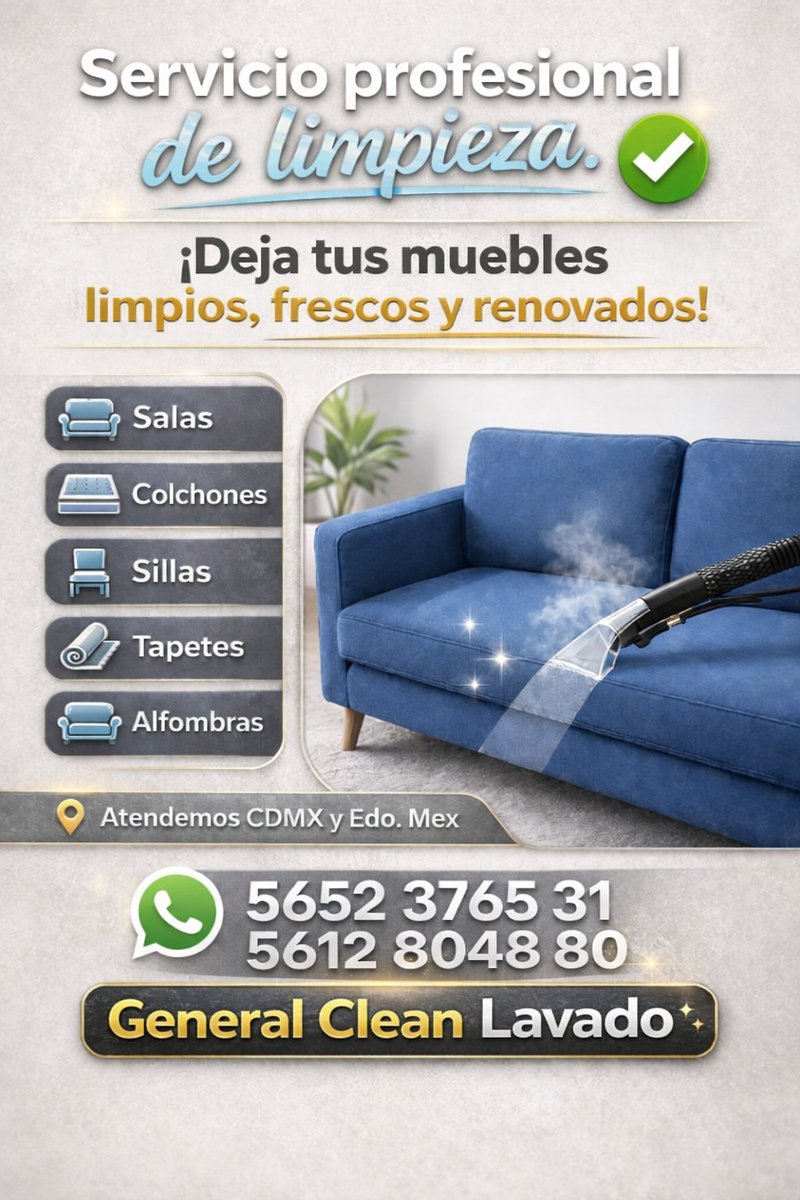 1506_Limpieza's tweet photo. 🫧  General Clean  limpieza que se nota y se siente.

 🧼 Un sofá fresco, un colchón limpio, unos tapetes renovados… esos pequeños cambios hacen una gran diferencia. ✨💙@En_Narvarte @La_Portales
@_Narvarte @PaseosdeTaxquea @LasArboledasMex 
@NarvarteVecinos https://t.co/FjLfBZYZOX