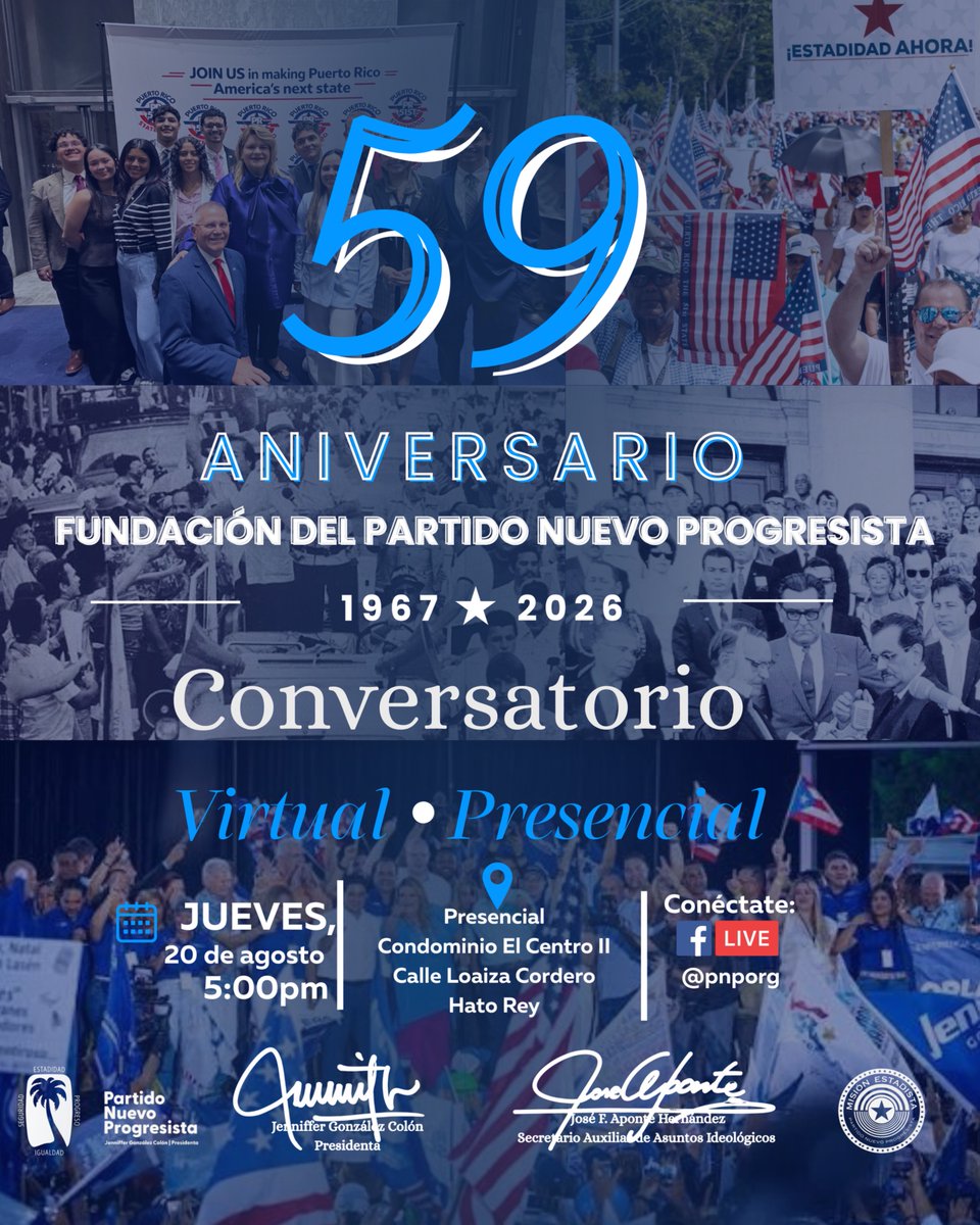 MEstadistaPR's tweet photo. Este jueves nos encontraremos para honrar nuestro pasado, escuchar la historia de quienes abrieron camino y, sobre todo, darle voz a los jóvenes que hoy toman la antorcha de nuestro ideal. La historia del @pnp_pr  no termina en lo que hemos logrado. https://t.co/T3YT02EMGM
