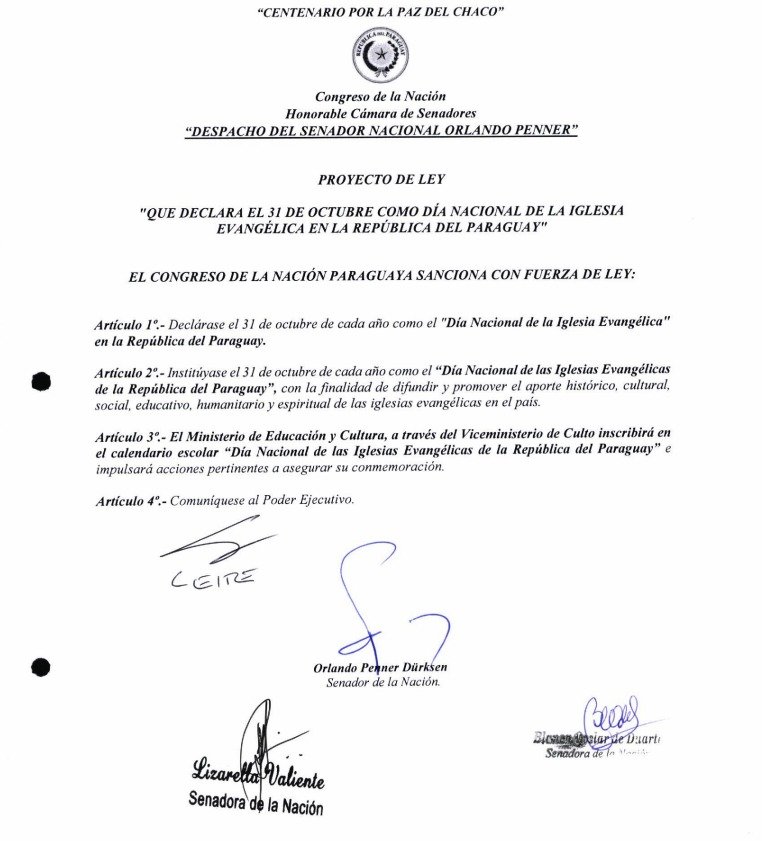 DiazDiegu's tweet photo. Los senadores Gustavo Leite, Orlando Penner, Blanca Ovelar y Lizarella Valiente quieren que el 31 de octubre sea el día de la iglesia evangélica en Paraguay.

Desean que el MEC impulse acciones para asegurar su conmemoración. https://t.co/7rA1lchela
