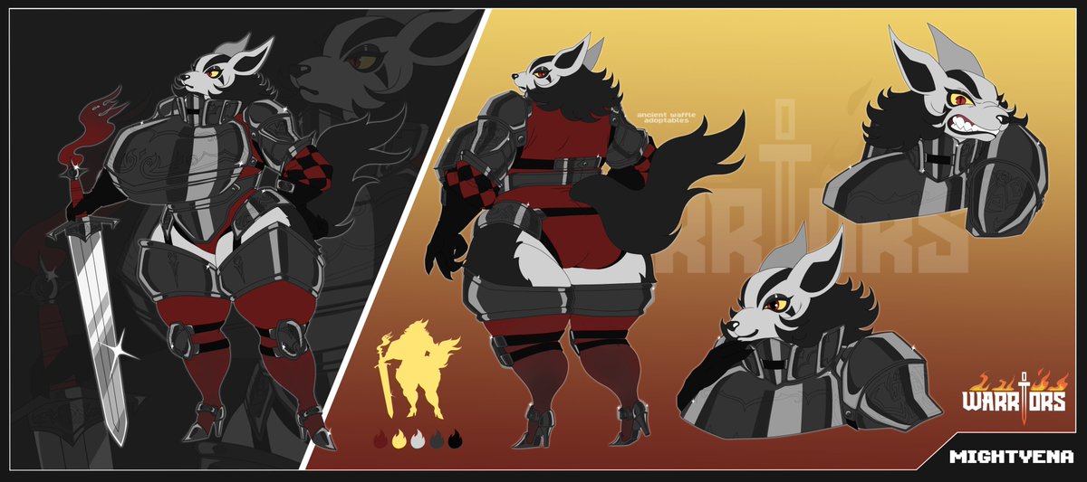anci3nt_waffl3's tweet photo. Reference sheet for fighter Mightyena!! 
One strong knight woman we got here
#pokemon #mightyena #adoptable https://t.co/Fsq6xSWEPm