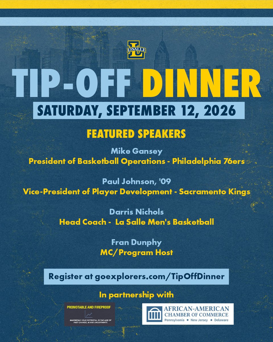 LaSalle_MBB's tweet photo. Less than a month away from our Tip-Off Dinner! Register today at https://t.co/OiFCJZ47lc https://t.co/W0IjQ2aDJz