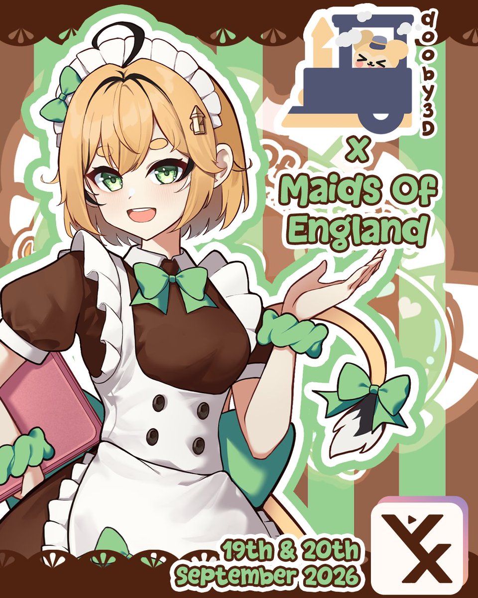 MaidsOfEngland's tweet photo. 【MOE x DDD Collaborator #4】
All aboard the @Vtuber_Expo express!
Destination: Maids Of England. @dooby3D will be checking your tickets!
#MOExDDD https://t.co/AmP3xg8OBL