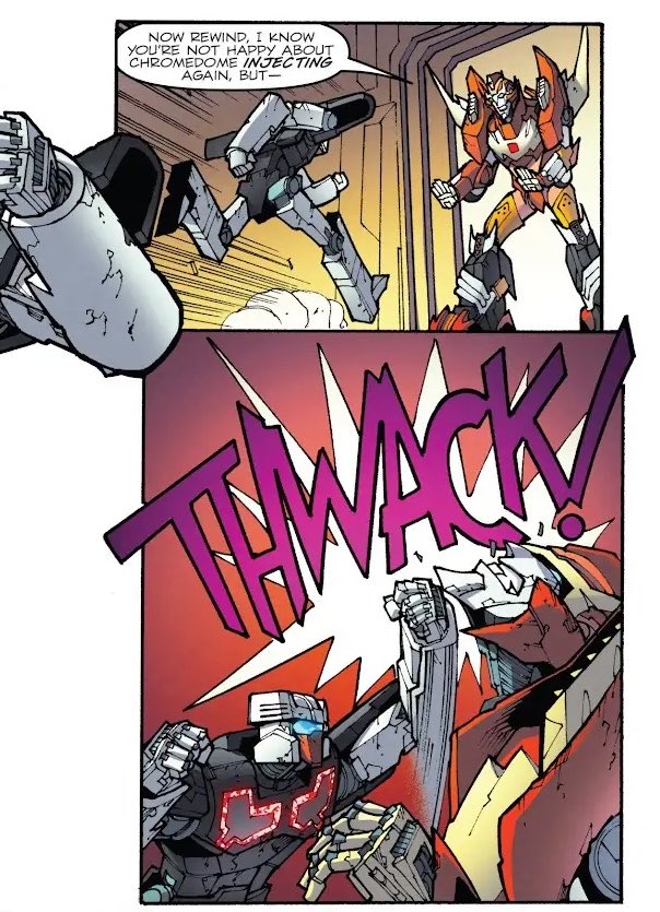 electrochairr's tweet photo. To imagine Rewind possibly had to do a running jump to slug rodimus in the face 😭😭 https://t.co/2i0mL0QDrU