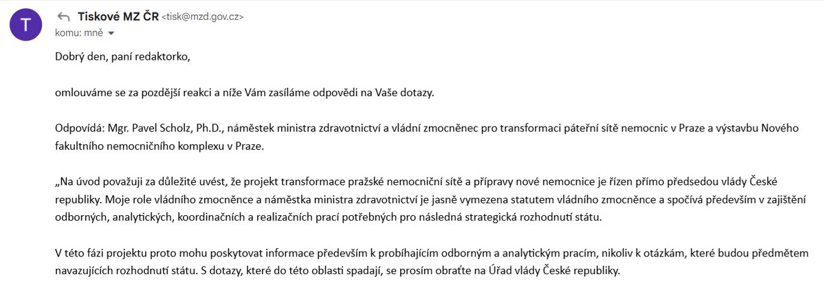 VerVerRodri's tweet photo. @PrazakPrazsky @Aktualnecz Protože nás ministerstvo zdravotnictví při dotazech na transformaci pražského zdravotnictví opakovaně odkazovalo na úřad vlády - s tím, že rozhodnutí v této věci je výhradně na předsedovi vlády. Oslovili jsme proto především premiéra Andreje Babiše. https://t.co/Th5DzHIoQr