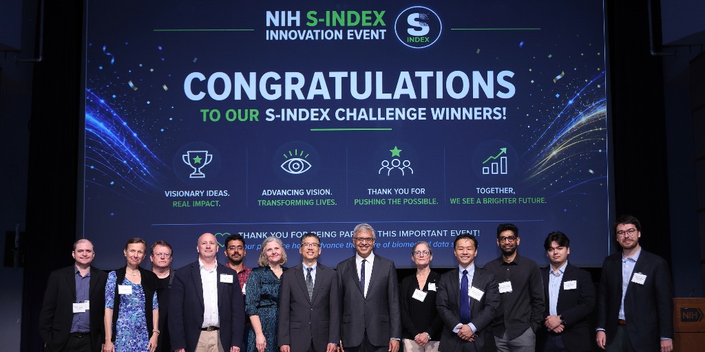 NIH's tweet photo. The future of biomedical research depends on sharing high-quality data. The NIH S-index aims to recognize and reward researchers whose shared datasets drive new discoveries and advance science beyond publications alone. 

Congratulations to the winners of the NIH S-index Challenge, whose innovative approaches are helping shape this new metric for data sharing! 

Learn more about the winning teams: https://t.co/5Uo0rRxoPD.