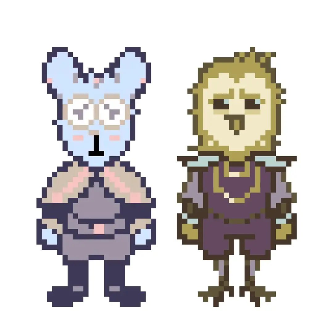 ZenithFrontiers's tweet photo. Wolf eats the rabbit, rabbit witnesses the owl. #spriteworl #art #sprite #pixel #pixelart https://t.co/DRLIya07sn