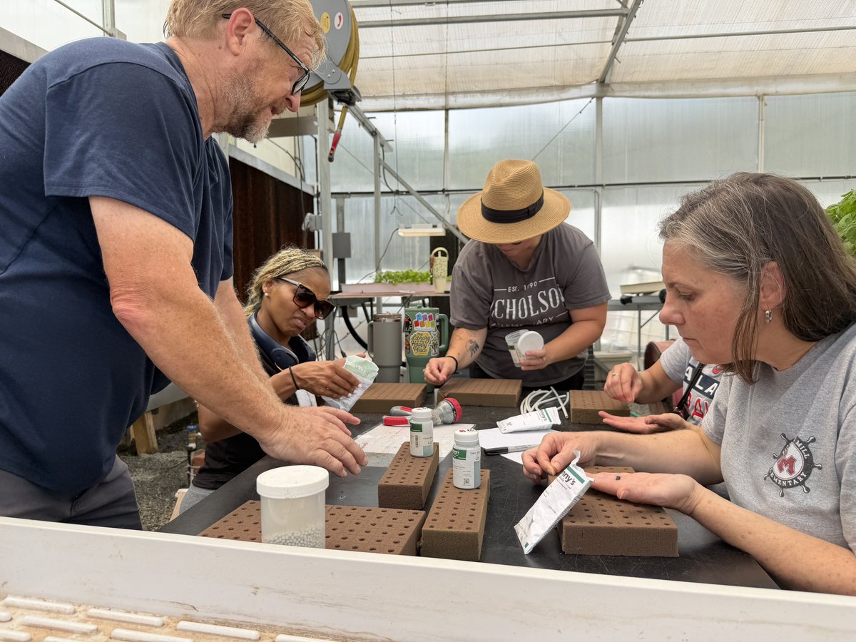 STEMcobb's tweet photo. #STEMCobb teachers had the opportunity to get hands-on for PL today at the KSU Field Station hydroponics lab! 🌱 They focused on life science &amp; math standards that apply to this sustainable farming approach &amp; got to take plants and seeds back to their labs! https://t.co/8IfXJq361F
