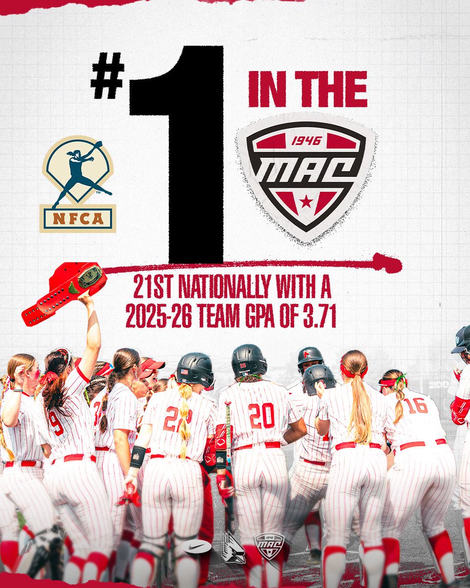 BallStateSB's tweet photo. Great work by our Cardinals in the classroom!!!

No. 1 in @MACSports and No. 21 in @NCAASoftball w/a 3.71 GPA for the 2025-26 academic year!

#ChirpChirp x #WeFly x #MACtion https://t.co/iC9mzQdFL5