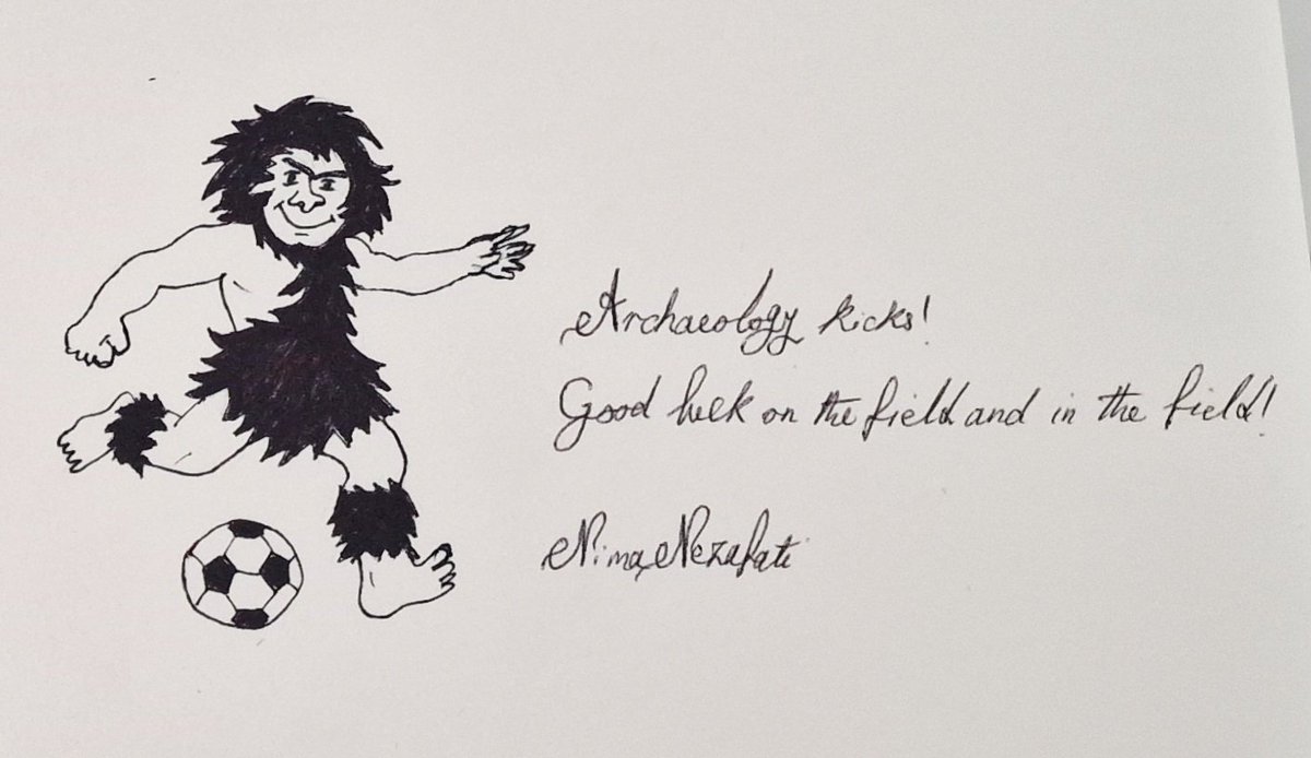 nimanezafati's tweet photo. Bochum’s Institute of Archaeological Studies has its own football team, Hybris, competing annually in the Winckelmann Cup. For their anniversary guestbook, I drew this footballer, inspired by a little figure the late Prof. G. Weisgerber used in his correspondence and publications https://t.co/HqKqvudAVY
