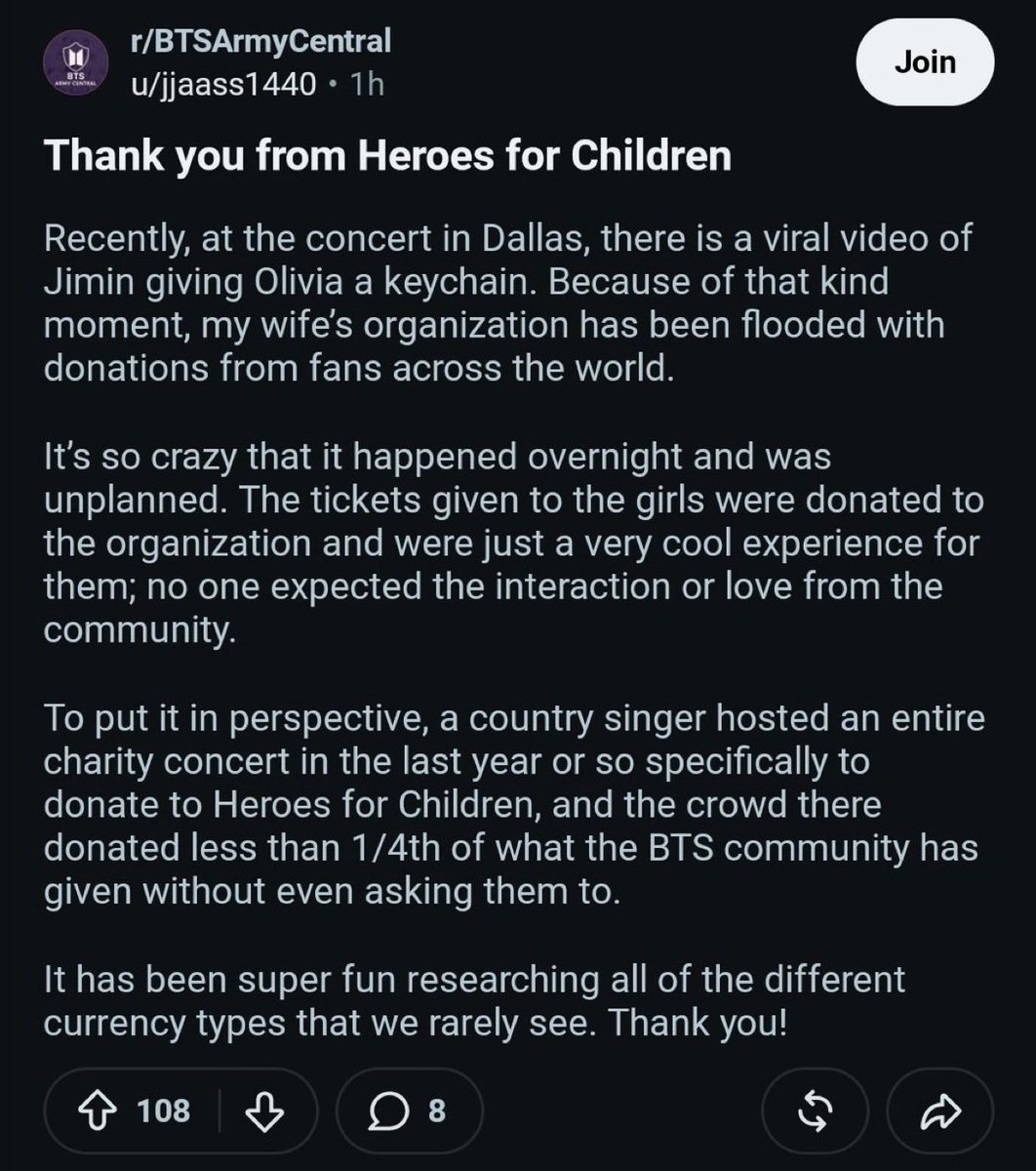 JiminGlobal's tweet photo. Jimin’s effect is being felt first hand as the charity expresses their overwhelming gratitude for the outpouring of monetary support received since Olivya’s cute encounter with Jimin at BTS’s concert in Texas.⭐️

ANGEL MEETS ANGEL
BE GOOD BE KIND LIKE JIMIN
#JIMIN #지민 @BTS_twt https://t.co/aFDZhoqtaK