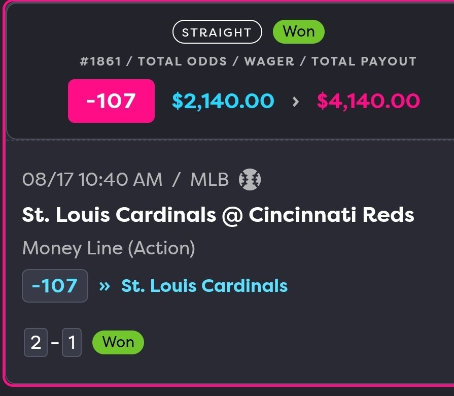 RespectedMoney's tweet photo. Cash. The. Double. Pop💥

✅️ STL F5 💰
✅️ STL FG 💰

Latest #RespectedMoney💵 run over in @GoldBoys 😤 

💥9-2 +8.2 units📈

Over the last 11 RM💰 str8 plays (MLB Prop, NFL Preseason &amp; MLB side) shared for MY FAM! https://t.co/hmQSZmz5KO