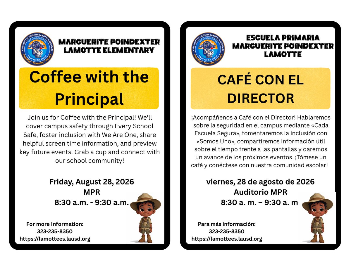 RGMPrincipal's tweet photo. Join us for Coffee with the Principal!  We'll cover campus safety through Every School Safe, foster inclusion with We Are One, share helpful screen time information, and preview key future events.  Grab a cup of coffee and connect with our school community https://t.co/NCkJVr9Psg