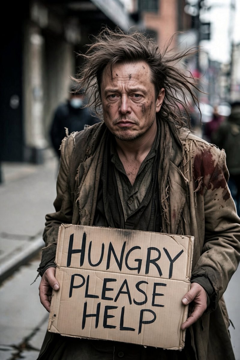 Eyedoctor442's tweet photo. 💔 What if Elon Musk suddenly lost everything and was left on the streets, begging for a meal? Would you still show him kindness? 🥺🍲

🅰️ Definitely ❤️
🅱️ Never😔 https://t.co/LWyzl78VzA