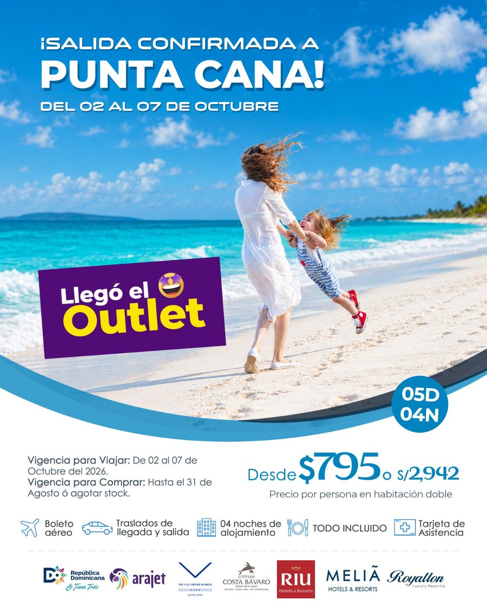 _TravelPartners's tweet photo. Llegó el #OUTLET de precios bajos ¡Las mejores Salidas Confirmada a Punta Cana! ❤️✨😍 https://t.co/Fe8wM4DmVE