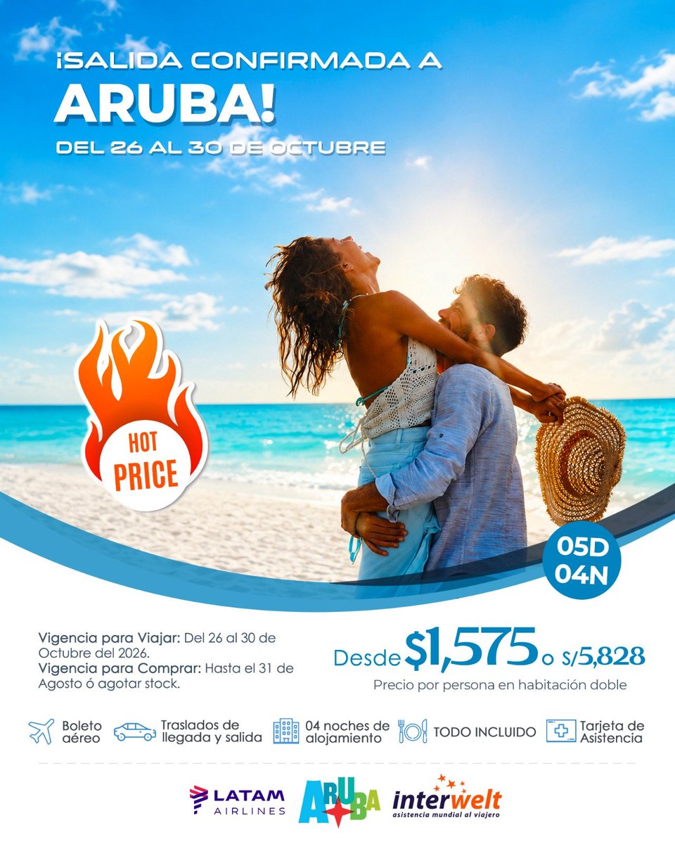 _TravelPartners's tweet photo. #HOTPRICE ¡Salidas Confirmadas a Aruba 05D04N con el mejor sistema TODO INCLUIDO! ✨😉❤️ https://t.co/FBbZLpVaiK