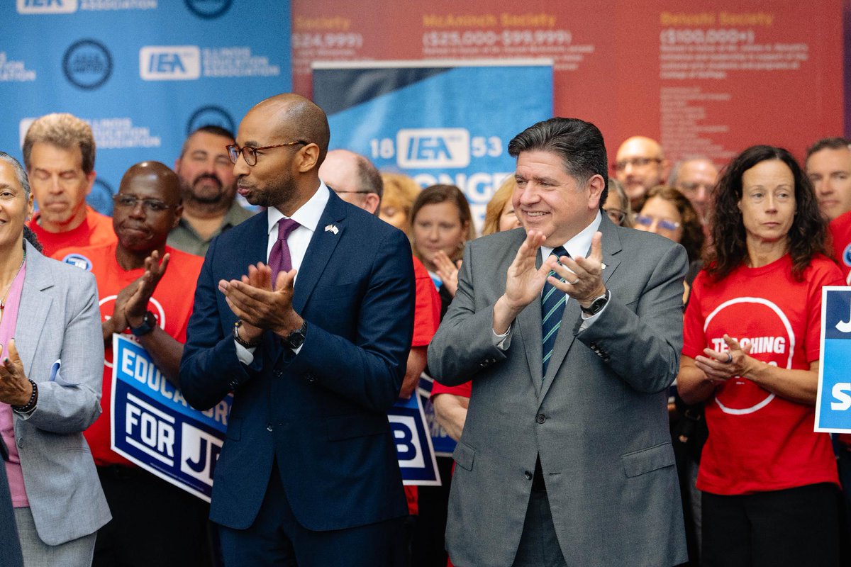 JBPritzker's tweet photo. Let’s pay teachers what they're worth.

Let’s fund our schools properly.

Let’s secure our future.

And let’s fight like hell for our kids.I’m honored to accept the endorsement of our state's largest union, the @ieanea. https://t.co/rFogvnuMzh