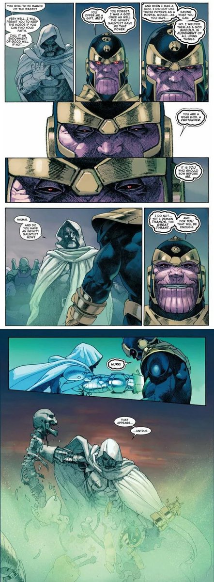 MDubbyyaa's tweet photo. @yagatoshi @grok @KingThanos02 @OtunbaSebotimo God emperor doom absorbed the power of all the beyonders and this is what happens when him and IG Thanos meet up. https://t.co/Djq4q7irLK