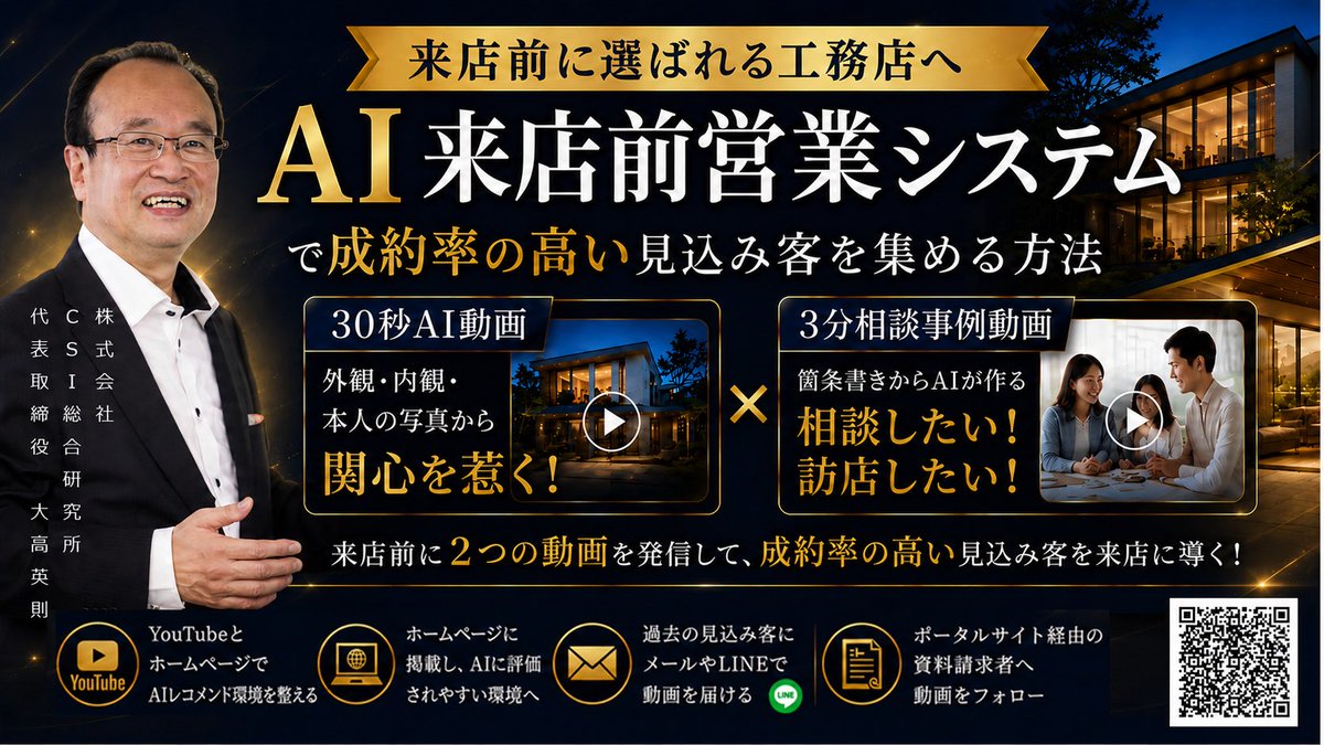otakah's tweet photo. 【8/18 15時公開】写真3枚と箇条書き1枚を「来店につながるAI動画」に変えるプロンプト

◉AI-30秒動画
→ https://t.co/OEV8qLrxEe

◉8/18zoomセミナー
→ https://t.co/5Rs9CBOhae

#AI動画
#集客
#工務店 https://t.co/nWXvkLmK3q