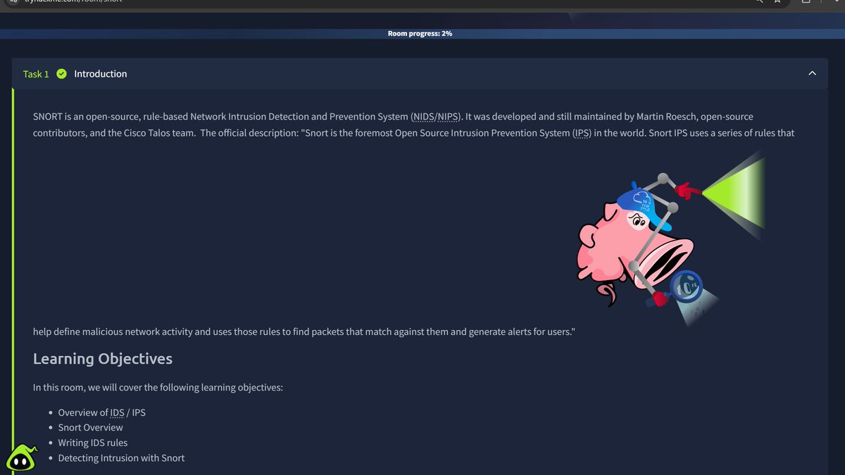 DrIPloRd190's tweet photo. Day 59 ๐
Today I explored IDS/IPS tools beyond Suricata, getting handsโon with Snort and learning how ruleโbased detection works to spot malicious network activity. ๐
#CyberSecurityChallenge #Day59 #TryHackMe #IDS #IPS #Snort #Suricata #BlueTeam #SOCAnalyst https://t.co/sukOuqOxft
