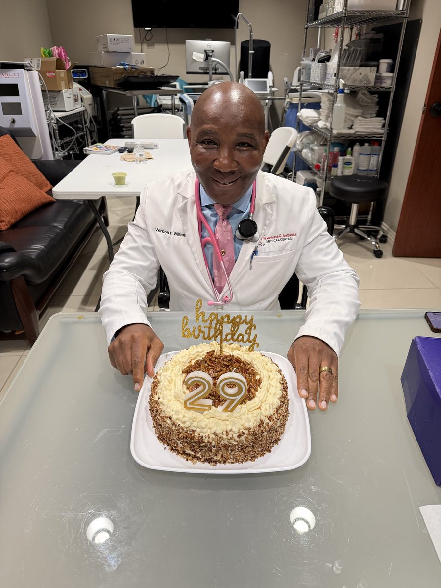 VFWILLIMD's tweet photo. 29 AGAIN… AND AGAIN. 🎂2️⃣9️⃣

Another birthday.
Same age. 29. 😎

Of course, the number on the calendar keeps moving — but “29 Again” has never been about pretending we don’t age.

It’s about asking a different question:

How young can we continue to LIVE?

How strong can we stay?
How sharp can we keep our minds?
How much muscle can we preserve?
How well can we sleep, move, recover and perform?
And how much life can we put into the years we’re given?

That’s what Dr. 29 means to me.

I don’t want to simply add years to my life.
I want to add LIFE to my years.

So today I’m celebrating another trip around the sun — surrounded by a few baseballs ⚾, a birthday cake 🎂, decades of education on the wall… and still working on becoming the best version of myself.

Because getting older is inevitable.

Feeling old is negotiable.

Here’s to another year of living longer, getting stronger, thinking younger and proving that your best years don’t have to be behind you.

Happy 29th birthday to me… AGAIN. 😂🎉

LIVE LONGER. LIVE STRONGER. FEEL 29.

— Vernon F. Williams, MD
Dr. 29

#Dr29 #29Again #Feel29 #BirthdayAgain #Longevity #HealthyAging #AgePowerfully #LiveLonger #LiveStronger #LongevityMedicine #RegenerativeMedicine #MensHealth #WomensHealth #Wellness #YourBestYearsAreAhead