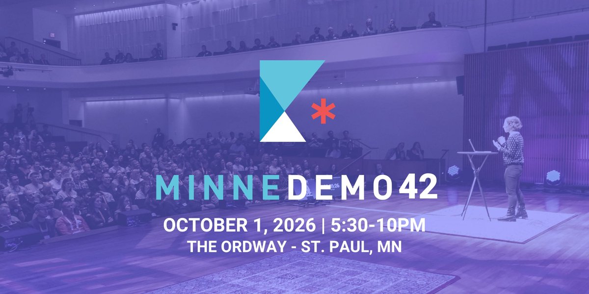 minnestar's tweet photo. 📢 Minnedemo is back Oct 1 in St. Paul!

Building cool tech?
🛠️ Apply by Aug 23 to show it off

Want a seat for the show?
🎟️ Snag tickets Aug 25

It’s geek show-and-tell: 7 demos. 7 minutes each. No slides. Just real, MN-made tech.

👉 https://t.co/FeQX0ElJH5 https://t.co/tpofif58FY