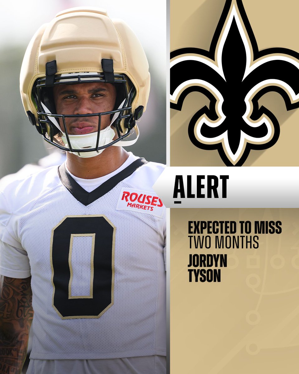 NFL's tweet photo. Saints WR Jordyn Tyson out about two months with a hamstring injury. (via @Rapsheet, @MikeGarafolo) https://t.co/i0u0zLiNeA