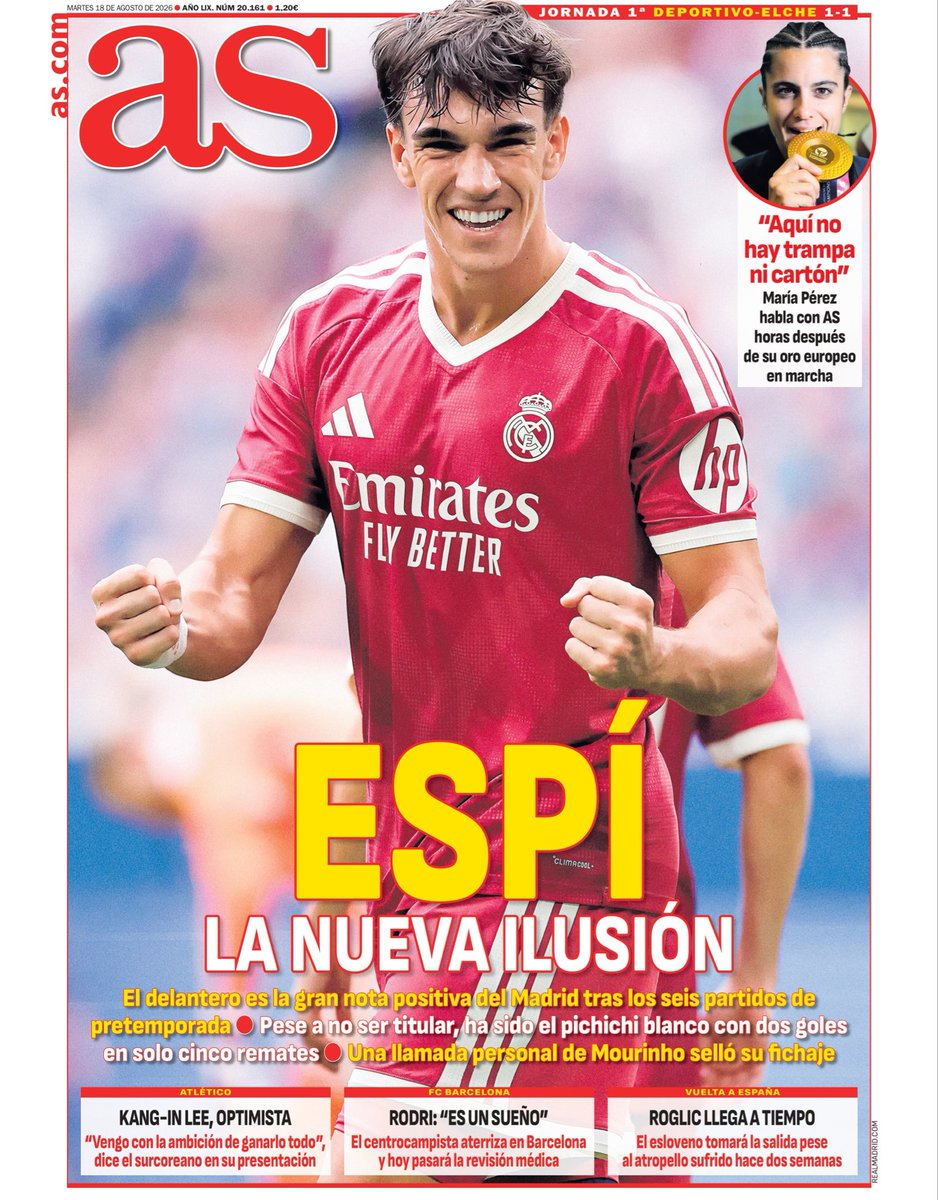 diarioas's tweet photo. 📰 ¡Ya está aquí la #PortadAS del martes, 18 de agosto!

🌟 ESPÍ, LA NUEVA ILUSIÓN https://t.co/GxZkQF1MPV