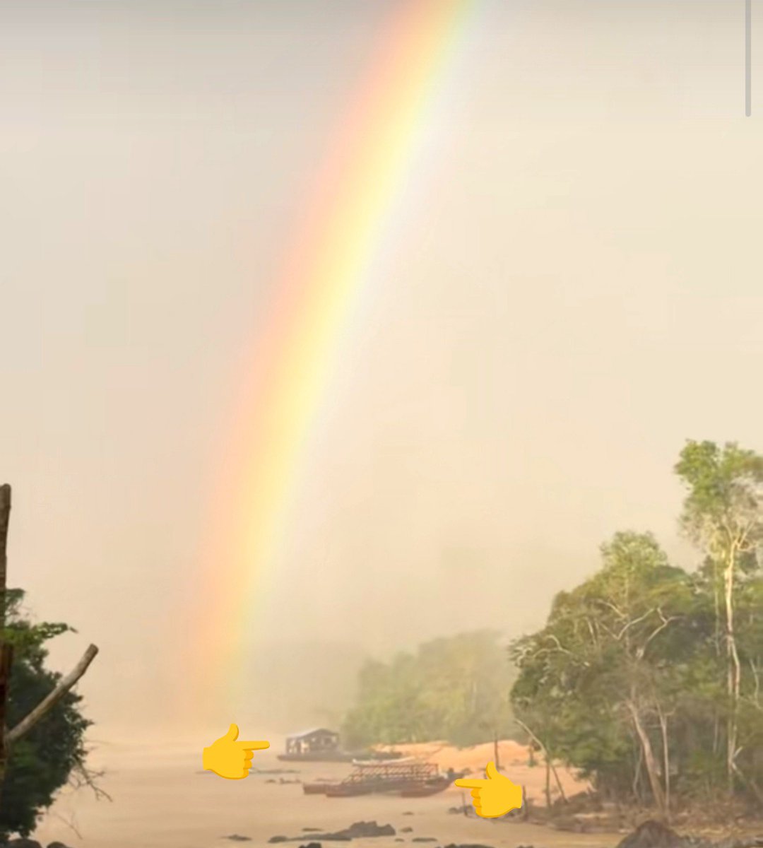 Fritz_A_Sanchez's tweet photo. Un hermoso arcoíris sobre el río Icabarú 🌈... Una escena natural que debería ser motivo de admiración, pero se ve interrumpida por las balsas mineras ilegales que destruyen, sedimentan y contaminan su cauce

La belleza de la naturaleza frente a la devastación del extractivismo aurífero ilegal 💔

#SurDelOrinoco 
#AmbienteSinDerechos