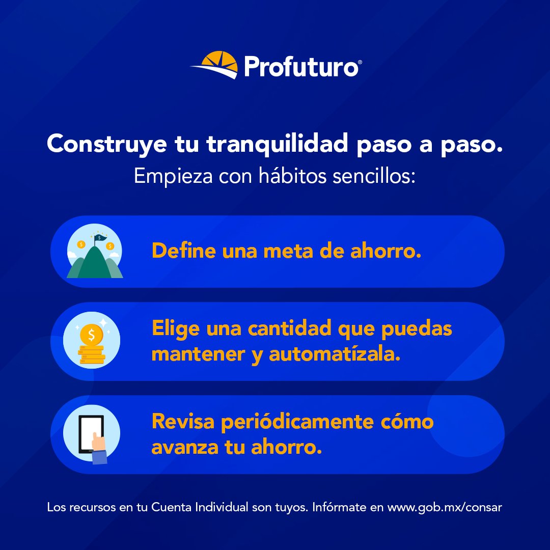 ProfuturoMX's tweet photo. La tranquilidad financiera empieza mucho antes de llegar al retiro. Empieza cuando tus decisiones reflejan aquello que realmente es importante para ti. Ahorrar no es solo pensar en el dinero. Es construir con calma la vida que quieres vivir. https://t.co/fp6RmbVcLm